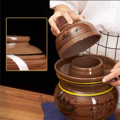 Large Ceramic Pickle Jar with Lids,Traditional Chinese Porcelain Pickle Jar Crock,Ceramic Fermentation Crock with Water Seal Airlock Lid,Sauerkraut Crock 6Kg (6Kg - size: 6Kg