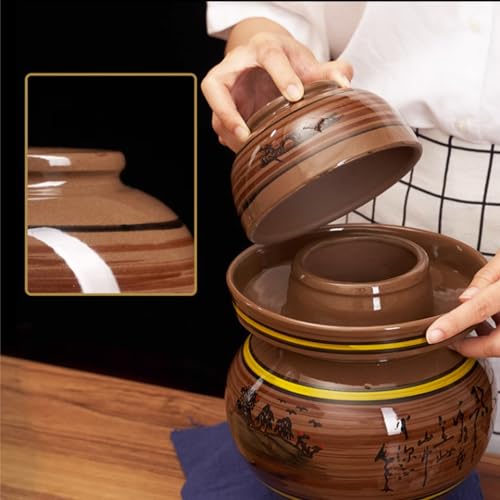 Large Ceramic Pickle Jar with Lids,Traditional Chinese Porcelain Pickle Jar Crock,Ceramic Fermentation Crock with Water Seal Airlock Lid,Sauerkraut Crock 6Kg (2.5Kg - size: 2.5Kg
