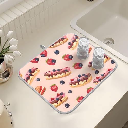 ALAZA Cheese Cake Blueberry Fruit Dish Drying Mats Absorbent Microfiber Drying Pad Kitchen Countertop Draining Mat 16 x 18 Inches - size: 16" x 18"