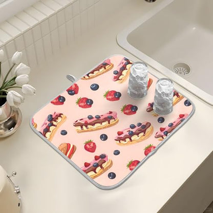 ALAZA Cheese Cake Blueberry Fruit Dish Drying Mats Absorbent Microfiber Drying Pad Kitchen Countertop Draining Mat 16 x 18 Inches - size: 16" x 18"