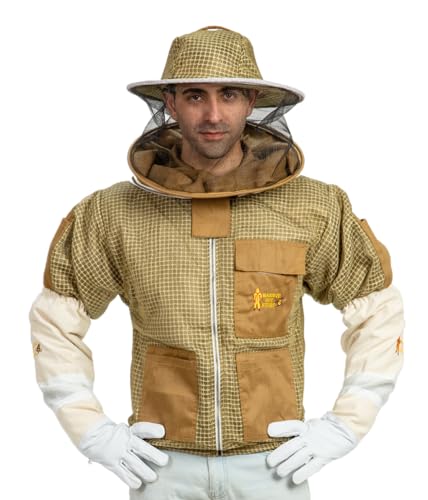 -- Beekeeping Fully Ventilated Jacket in Multi-Color with Round Veil (Khaki, Small) - color: Khaki, size: Small