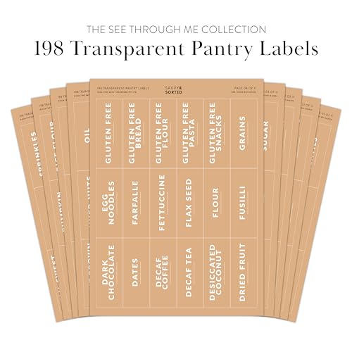 SAVVY & SORTED Pantry Labels for Food Containers, 198 Modern Font Kitchen Labels for Containers on Clear Sticker, Waterproof Scratch Resistant, Organize Pantry Essentials - style: Clear Narrow Pantry Labels