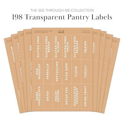SAVVY & SORTED Pantry Labels for Food Containers, 198 Modern Font Kitchen Labels for Containers on Clear Sticker, Waterproof Scratch Resistant, Organize Pantry Essentials - style: Clear Narrow Pantry Labels