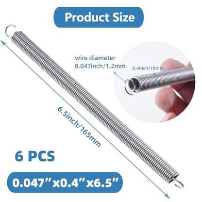 6pcs Extension Springs,0.047"x0.4"x6.5" 304 Stainless Steel Extension Springs with Hook Ends 6.5inch(6, 0.047"x0.4"x6.5") - size: 0.047"x0.4"x6.5"