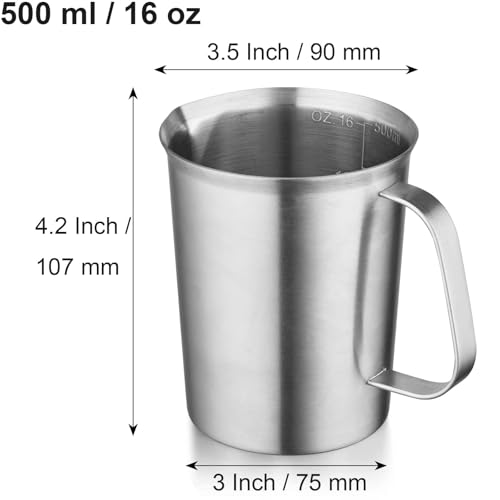 CURTA 18/8 Stainless Steel Measuring Cup with Handle and Pour Lip 16 OZ (2 Cup, 500 ML) - color: Flat Handle, size: 16 OZ (2 Cup, 500 ML)