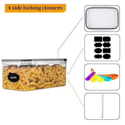 4pc 3.2L Large Airtight Plastic Canisters with Lids, Cups & Labels | Plastic Food Storage with Labels for Spaghetti, Cereal, Oats & Kitchen Pantry Organization, 4 Pack - size: 4 pcs(3.2L)