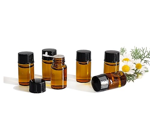 50Pcs 3ml Amber Sample Bottles,Mini Glass Essential Oil Bottle, with Black Screw Caps, for Travel Essential Oil and Perfume Vials Bottles (3ML)