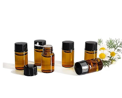 50Pcs 3ml Amber Sample Bottles,Mini Glass Essential Oil Bottle, with Black Screw Caps, for Travel Essential Oil and Perfume Vials Bottles (3ML)
