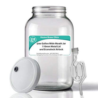 Home Brew Ohio Wide Mouth Jar 1 Gal w/Grommeted 110mm White Metal Cap and TwinBubble Airlock x2