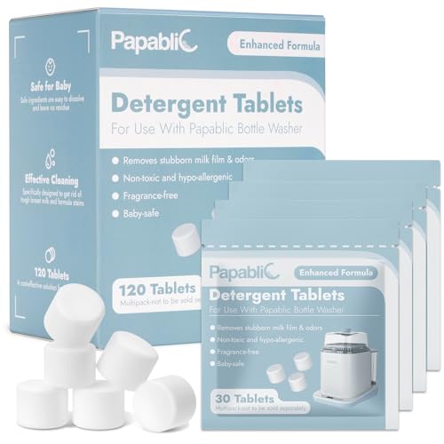 Papablic 120Pcs Official Detergent Soap Tablets for Baby Brezza,GROWNSY,Momcozy Bottle Washer Pro, Effective Cleaning with Safe Highly Concentrated Formula - size: 1 Count (Pack of 120)