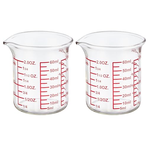 High Borosilicate Glass Measuring Cup-V-Shaped Spout，Glass Measuring Beaker for Kitchen or Restaurant, Easy to Read, 60 ML (2 Oz)-Pack of 2 - size: 60 ML (2 Oz)-Pack of 2