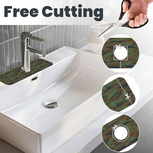 Camouflage Green Brown Camo Faucet Mat For Kitchen Sink, Absorbent Countertop Protector, Quick Dry Sink Splash Guard Pad, Waterproof Draining Mat 15" X 5.5" - color: Style 2