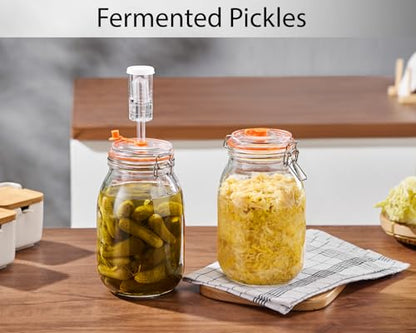 1.8L Wide Fermentation Jars with Airlocks & Glass Weights, 2-Pack | Self-Burping Airlocks Vent Gas Automatically; Glass Weights Keep Ingredients Below the Brine for More Consistent Fermentation - size: 1.8L