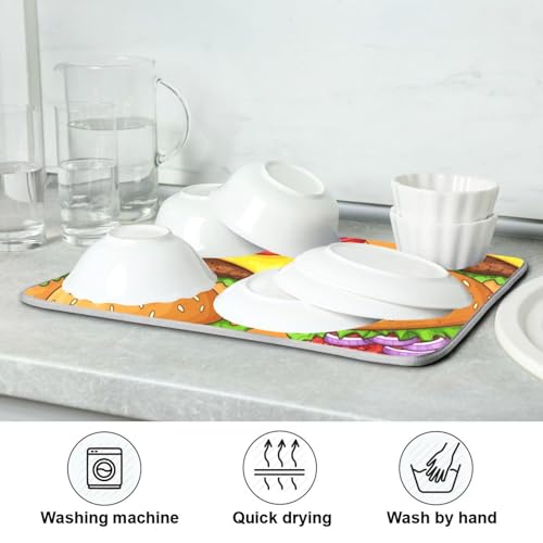 Cheeseburger Tomato Onion Dish Drying Mat Kitchen Dish Drying Pad Absorbent Microfiber Coffee Mat for Draining Racks Countertops Sinks 16x18 Inch - size: 16x18in