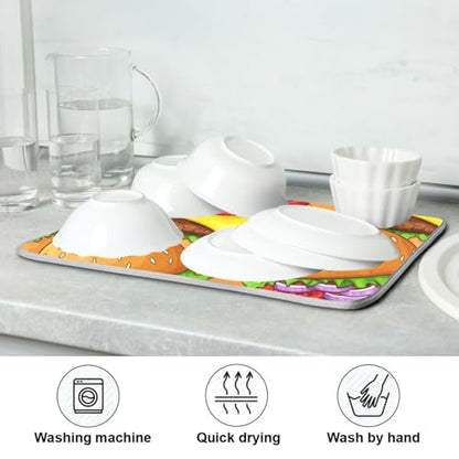 Cheeseburger Tomato Onion Dish Drying Mat Kitchen Dish Drying Pad Absorbent Microfiber Coffee Mat for Draining Racks Countertops Sinks 16x18 Inch - size: 16x18in