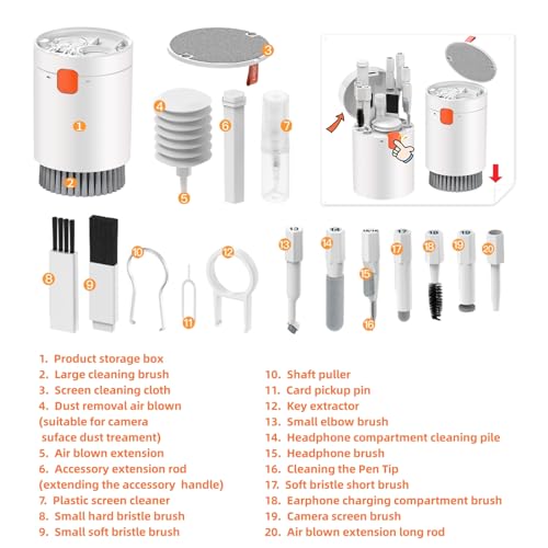 Laptop Phone Screen Cleaner Kit, Computer Keyboard Cleaning Kit, 20 in 1 Electronic Cleaning Kit with Brush and Spray Bottle for Airpods, Earbud, iPad, iPhone, Camera, Computer Cleaner (White) - color: White