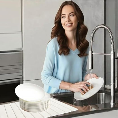 Large Stone Drying Mat for Kitchen Counter, 24"x16" Fast-Drying Super-Absorbent Diatomaceous Dish Drying Mat, Collapsible Dish Drying Stone for Dishes, Bottles, Cups, Any Countertop - color: White