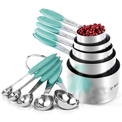 Measuring Cups : U-Taste 18/8 Stainless Steel Measuring Cups and Spoons Set of 10 Piece, Upgraded Thickness Handle(Aqua Sky) - color: Aqua Sky