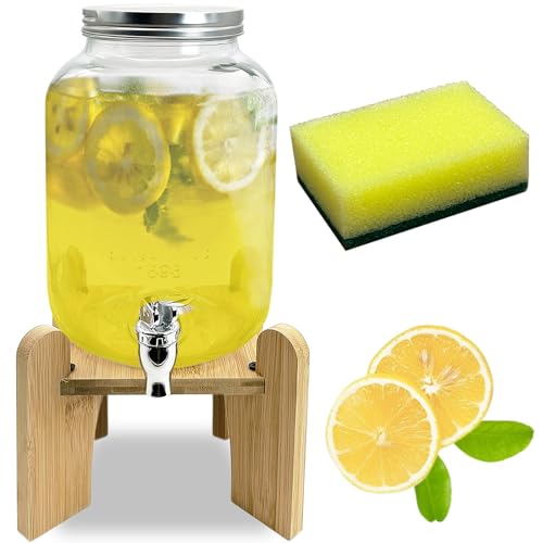 Tfwadmx 1 Gallon Drink Dispenser for Parties, Beverage Dispenser With Wood Stand Lemonade Dispenser Iced Tea Pitcher Party Beverage Dispenser for Lemonade, Juice, Punch, Water, Outdoor, Daily Use - size: Style 1