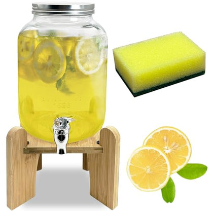 Tfwadmx 1 Gallon Drink Dispenser for Parties, Beverage Dispenser With Wood Stand Lemonade Dispenser Iced Tea Pitcher Party Beverage Dispenser for Lemonade, Juice, Punch, Water, Outdoor, Daily Use - size: Style 1