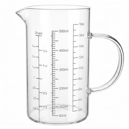 Graduated Glass Measuring Cup With Handle 500ML (16Oz, 2Cups) | High Borosilicate Liquid Measuring Cup for Baking Cooking Kitchen V-Shaped Spout Glass Measuring Beaker Easy To Read - size: 500ML (16Oz, 2Cups)