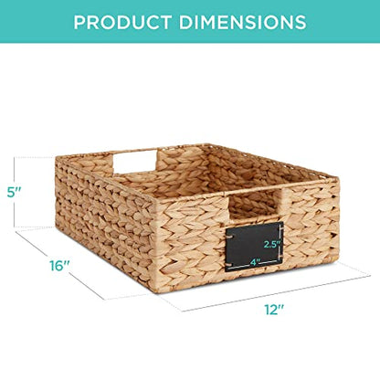 Best Choice Products 40.6 x 30.5cm(16 x 12인치) 대형 부레옥잠 식료품 저장실 바구니 4개 세트, 칠판 라벨이 있는 우븐 오거나이저, 분필 마커 - 내추럴 - color: 천연, size: 12x16x5in
