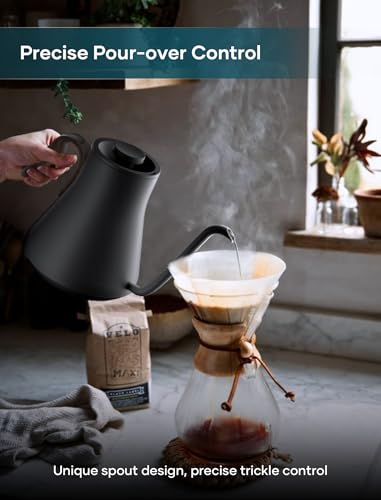INTASTING Electric Kettle, Gooseneck Electric Kettle, ±1℉ Precise Temperature Control, Stainless Steel Interior, Quick Heating for Pour Over Coffee, Tea & Boiling Water, 0.9L (Matte Black) - color: Matte Black