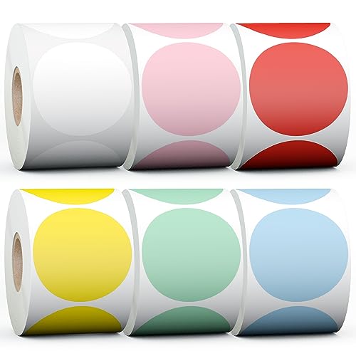Misofuki 2" 4500 Labels 6-Color Assorted Circle Direct Thermal Stickers Label Rolls Bulk Set Compatible for Zebra Rollo MUNBYN POLONO & Other Thermal Printers,Self-Adhesive Round Direct Thermal Labels - color: C-6-c