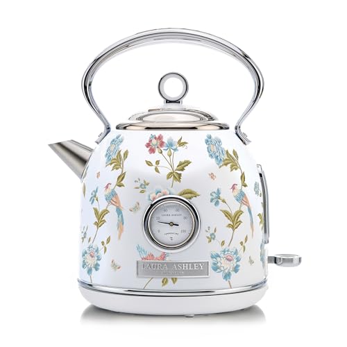 Laura Ashley Stainless Steel Electric Kettle 1.7 Liter - 1500W Rapid Boil Electric Kettles for Boiling Water - Electric Tea Kettles Automatic Shut Off - Overheat & Boil Dry Protection Cordless Kettle - color: Elveden White