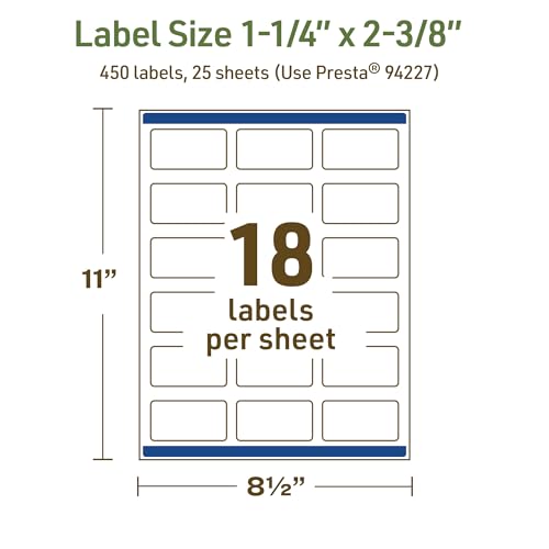 Avery Dissolvable Rectangle Labels, Sure Feed Technology, 1-1/4" x 2-3/8", Matte White, Print-to-The-Edge, Laser/Inkjet Printable, 450 Labels Total - style: 450 labels