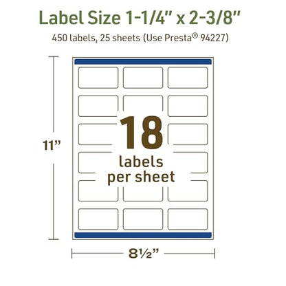 Avery Dissolvable Rectangle Labels, Sure Feed Technology, 1-1/4" x 2-3/8", Matte White, Print-to-The-Edge, Laser/Inkjet Printable, 450 Labels Total - style: 450 labels