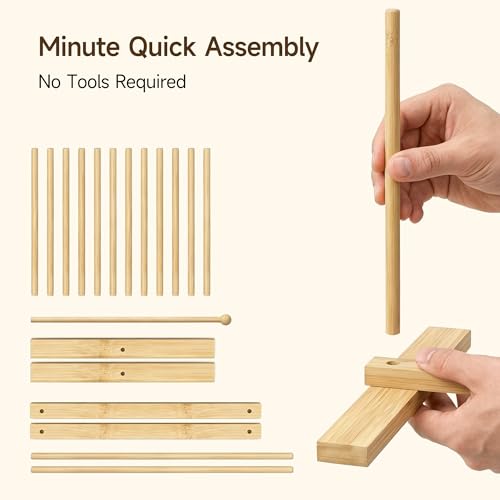 Bamboo Pasta Drying Rack with Transfer Wand and 12 Bars, Noodle Drying Rack for Pasta, Pasta Dryer Stand, Pasta Hanger for Kitchen