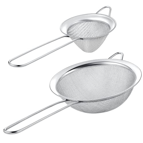 Set of 2 Stainless Steel Mesh Strainers for Kitchen - 5.5 inch Round Fine Mesh Strainer & 3.4 inch Conical Strainer Fine Mesh - Ideal to Sieve Pasta Noodles, Quinoa, Tea, Coffee, Juices, Flour - size: 5.5 inch & 3.4 inch