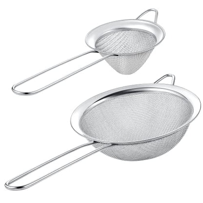Set of 2 Stainless Steel Mesh Strainers for Kitchen - 5.5 inch Round Fine Mesh Strainer & 3.4 inch Conical Strainer Fine Mesh - Ideal to Sieve Pasta Noodles, Quinoa, Tea, Coffee, Juices, Flour - size: 5.5 inch & 3.4 inch