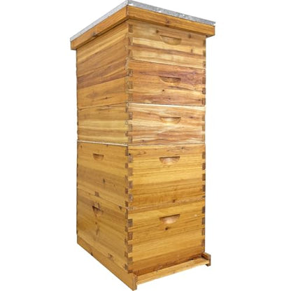 5-Layer Langstroth Bee Hive Kit, 100% Beeswax Coated Wood Beehive Includes 2 Deep Breeding Boxes and 3 Medium Super Boxes, 10-Frame Standard Bee House with Metal Top Cover, No Frames - size: 5 layer