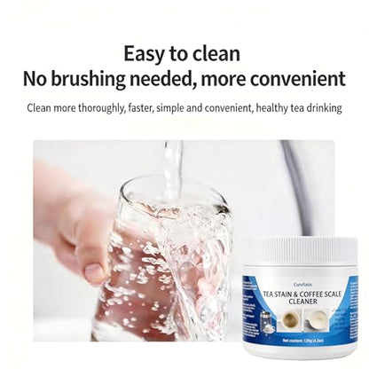 Food Grade Tea Stain & Coffee Scale Cleaner - Easy Cleaning Powder for Stainless Steel, Glass, Ceramic, Silicone - Removes Coffee, Tea Limescale with Hot Water Soak (120, Grams)