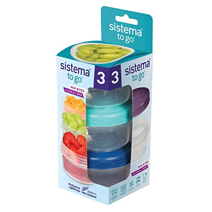 Sistema To Go Collection Mini Bites Small Food Storage Containers, 4.3 oz./127 mL, Pink/Green/Blue, 3 Count - size: 4.39oz