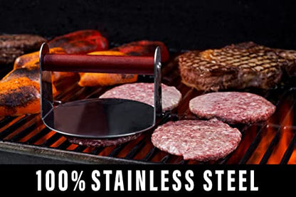 Bellemain Burger Smasher for Griddle | Stainless Steel 6" Round Smash Burger Press | Hamburger Press for Grill, Cooking, Meat Press with Wooden Handle, Grill Accessories Kit