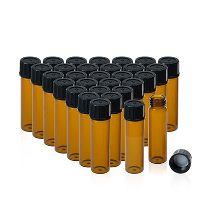 PEKYBIO 20 PCS 8 ML (2 dram) Amber Small Liquid Sample Glass Vials with Screw Caps, 17 mmx 60 mm Leak-Proof Vial, 15-425 Black Screw Cap with PE Liners for Lab, Essential Oil, Perfume, Reagents - size: 17*60mm 2 Dram & 8ml Vial