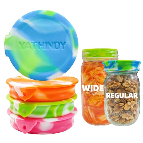 ORIGINAL CREATOR-4 Pack Silicone Mason Jar Lids for Ball, Kerr and More,Fit Regular Mouth & Wide Mouth Storage Caps for Mason/Canning Jars,Leak-Proof,Dishwasher Safe(Mixed-color) - color: Mixed-color