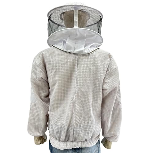 Highly Ventilated Beekeeping Jacket - 3 Layer Premium Protection for Men & Women with Pair of Gloves (White Round Veil, M) - color: White Round Veil, size: Medium