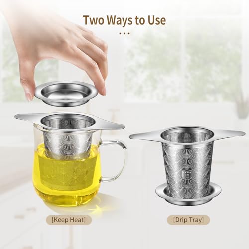 2Pack Extra Fine 18/8 Stainless Steel Tea Infuser BOMANSI BOMS Tea Strainer with Large Capacity & Perfect Size Double Handles for Hanging on Teapots, Mugs, Cups to Steep Loose Leaf Tea and Coffee - style: Fan Design