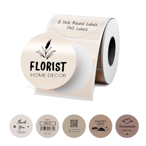 Phomemo M110 Labels- 2 Inch Color Round Label with 140 Pcs for for M110/M100/M220/M250 Label Printer Compatible for Shipping Printer 241BT/246SBT, Used for Logo/Home/School/Office - color: Brown