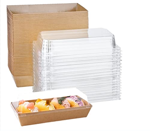 50 Pack Paper Charcuterie Boxes with Clear Lids, 7.5'' Brown Disposable Food Containers Bakery Boxes for Sandwich,cake roll, Hot Cocoa Bombs, Strawberries, Cookies
