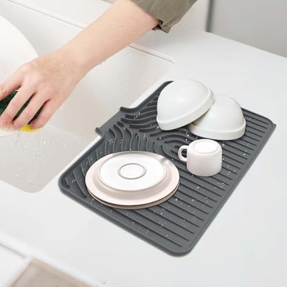 GUUKIN Dish Drying Mat, 14.7"x10.2" Drying Matt Kitchen Counter, Non-Slip Drying Pad, Easy Clean Pad for Countertop Protection, Multi-Functional Use (Grey) - color: Gray, size: 14.7" x 10.2"