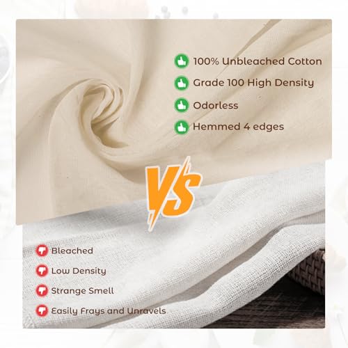 Cheese Cloths for Straining, Grade 100 Cheese Cloth, Reusable Washable Unbleached Pure Cotton Cheesecloth for Cooking and Cheese Making with Hemmed Edge (20x20 Inch-6PCS) - size: 20x20 Inch-6PCS