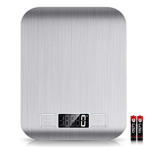 Mik-Nana Food Scale, 22lb Digital Kitchen Scale Weight Grams and Oz for Baking and Cooking, 1g/0.1oz Precise Graduation, Easy Clean Stainless Steel - color: Silver