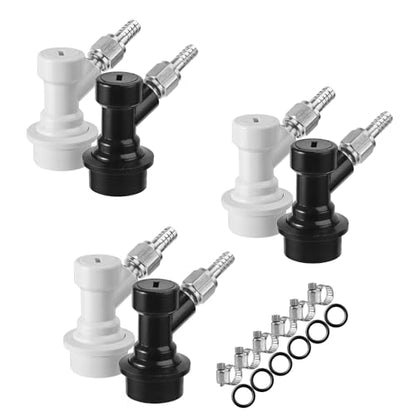 3 Pairs Ball Lock Quick Disconnect Set, Plastic & Stainless Steel Keg Connectors with Swivel Nuts, 5/16'' Gas & 1/4'' Beer Barb, Black & White, 18 Pieces - size: 3 Pairs