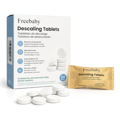 Freebaby Descaling Tablets for Bottle Washer, 24 Ct Descaler Tablets Removes Limescale & Milk Residue, Citric Acid Cleaner, Compatible with Most Major Baby Bottle Washer Brands