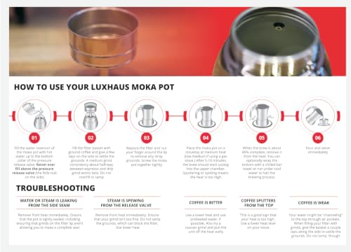LuxHaus 9 Cup Moka Pot (2oz each cup - 18oz total) Stovetop Espresso Maker - Stainless Steel Italian and Cuban Mocha Coffee Maker - size: 9 Cup